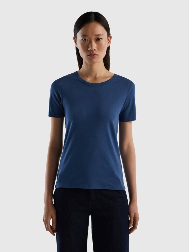 Benetton Long Fiber Katoenen Short Sleeve T-shirts Dames Blauw | BE433980