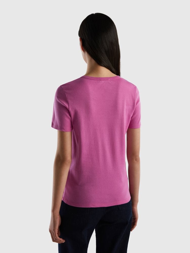 Benetton Long Fiber Katoenen Short Sleeve T-shirts Dames Roze | BE706572