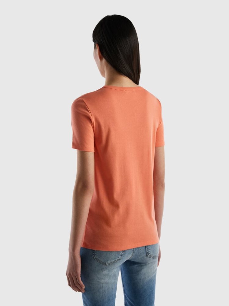 Benetton Long Fiber Katoenen Short Sleeve T-shirts Dames Oranje | BE788617