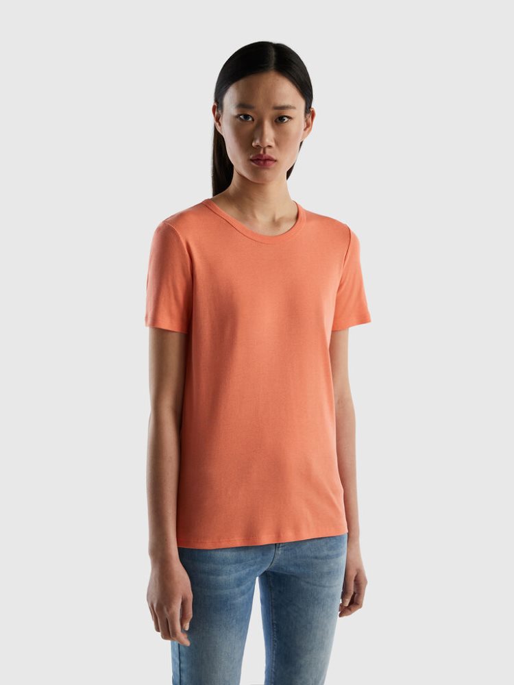 Benetton Long Fiber Katoenen Short Sleeve T-shirts Dames Oranje | BE788617