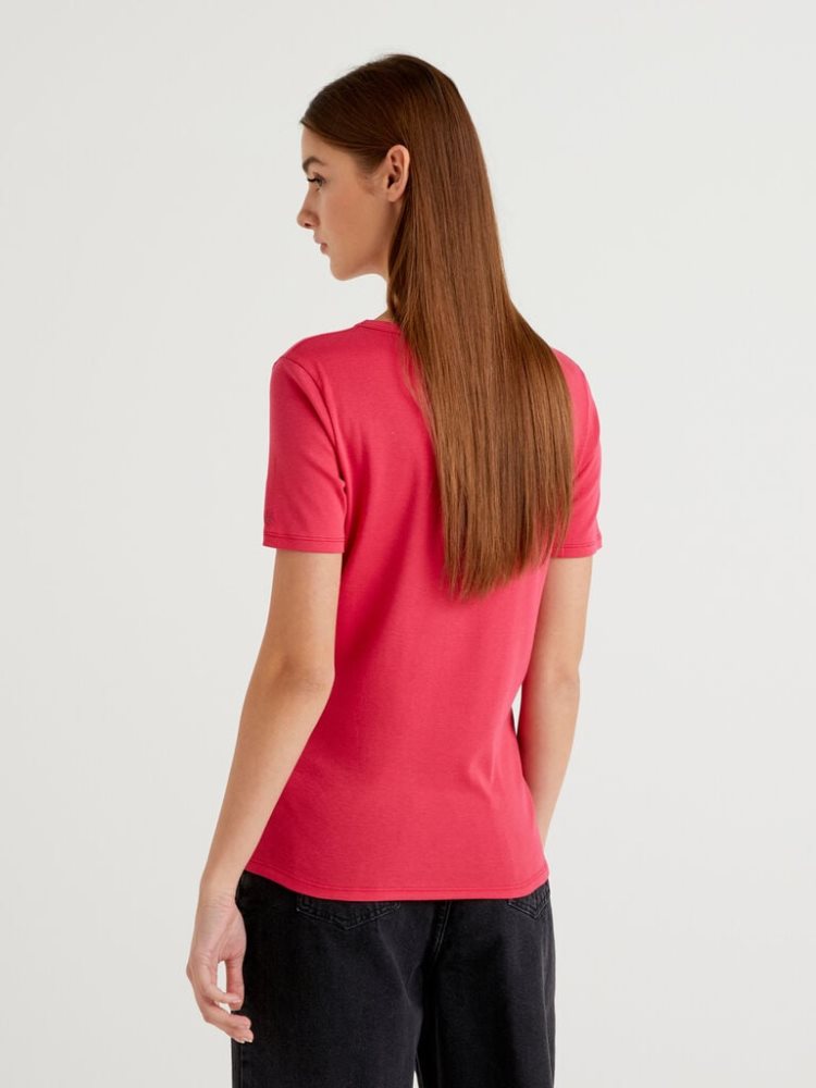 Benetton Long Fiber Katoenen Short Sleeve T-shirts Dames Cyclamen | BE860943