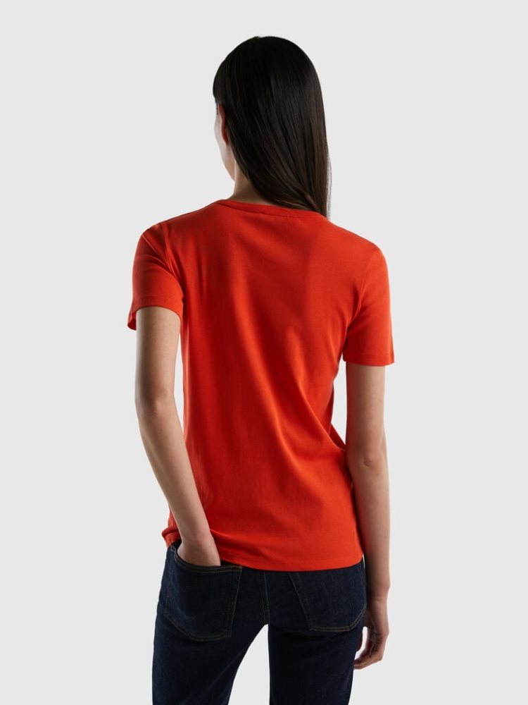 Benetton Long Fiber Katoenen Short Sleeve T-shirts Dames Rood | BE886112