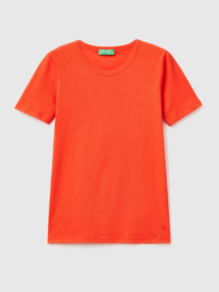 Benetton Long Fiber Katoenen Short Sleeve T-shirts Dames Rood | BE886112