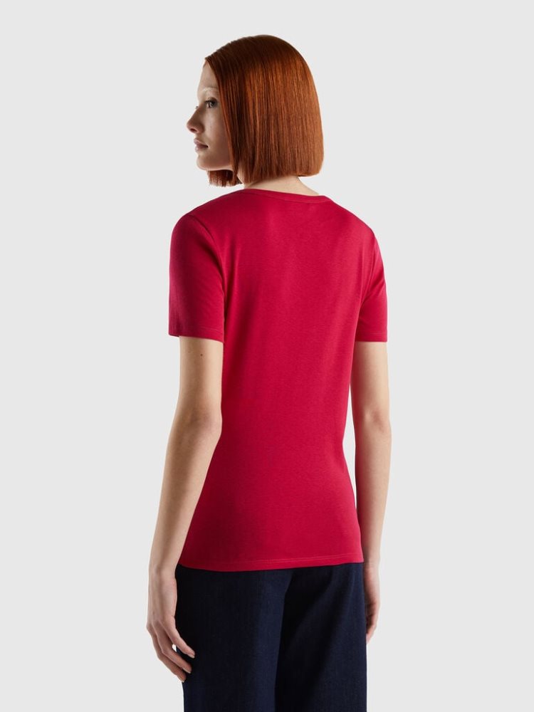 Benetton Long Fiber Katoenen Short Sleeve T-shirts Dames Fuchsie | BE988281