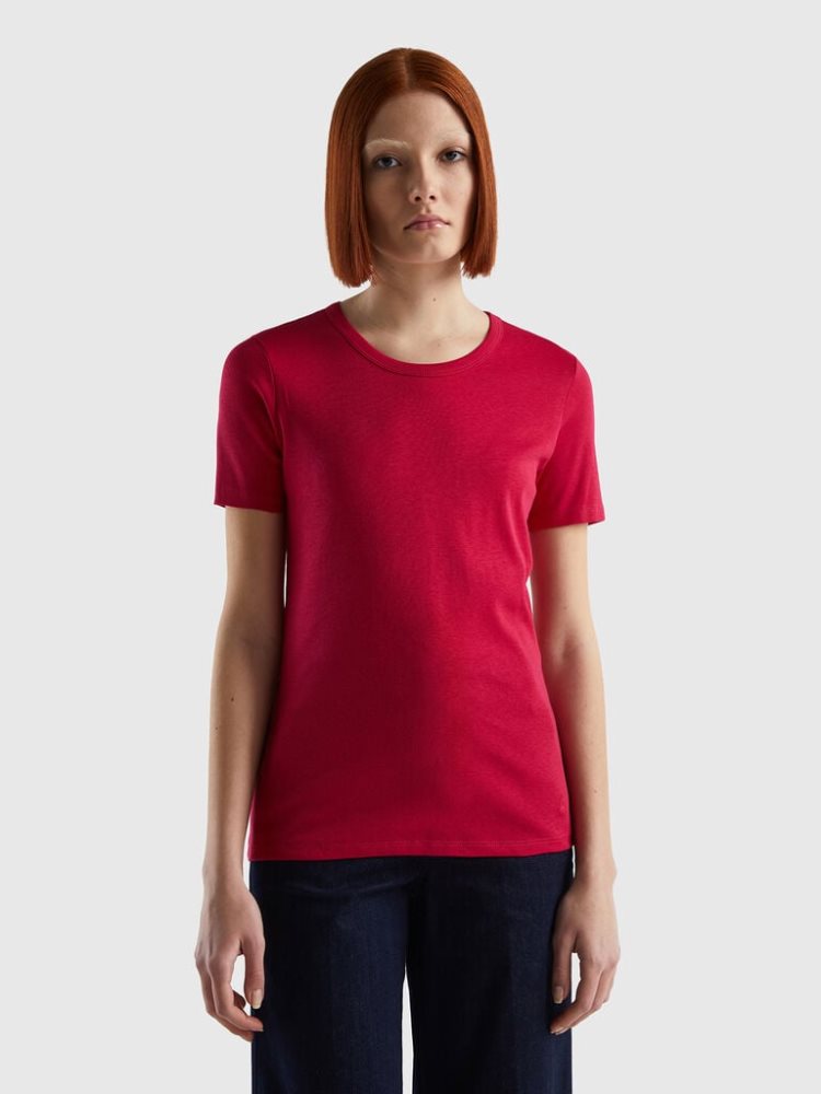 Benetton Long Fiber Katoenen Short Sleeve T-shirts Dames Fuchsie | BE988281