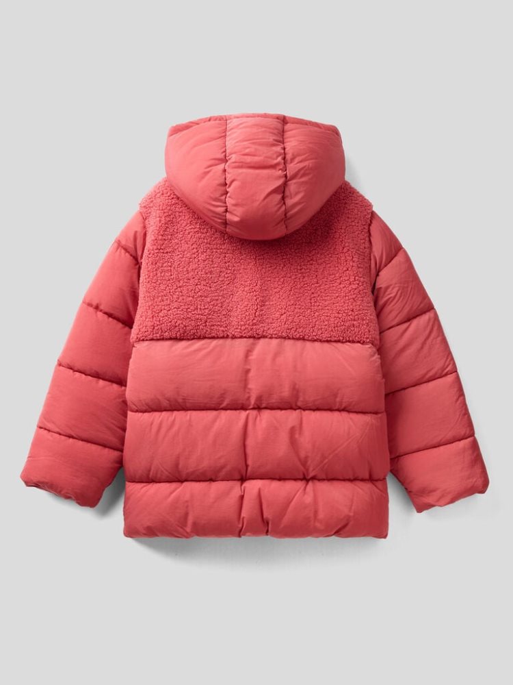 Benetton Long Nylon And Fur Padded Jackets Kinderen Strawberry | BE120861