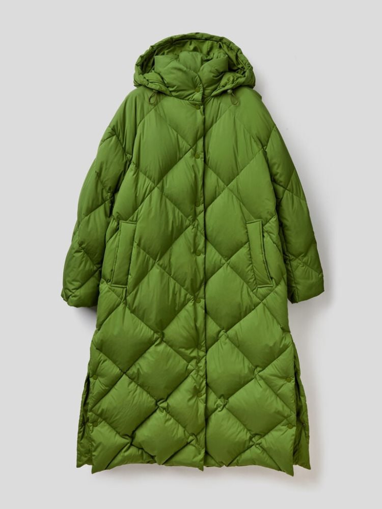 Benetton Long Puffer Recycled Feathers Jassen Dames Olijfgroen Groen | BE820557