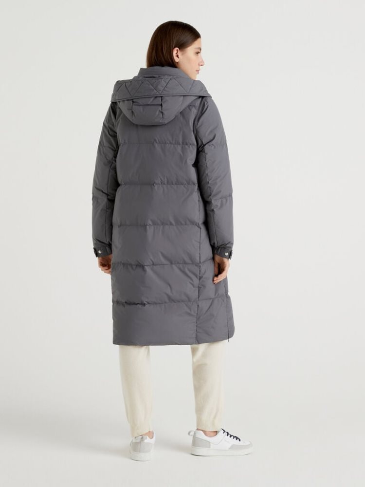 Benetton Long Puffer Removable Sleeves Jassen Dames Donkergrijs | BE145900