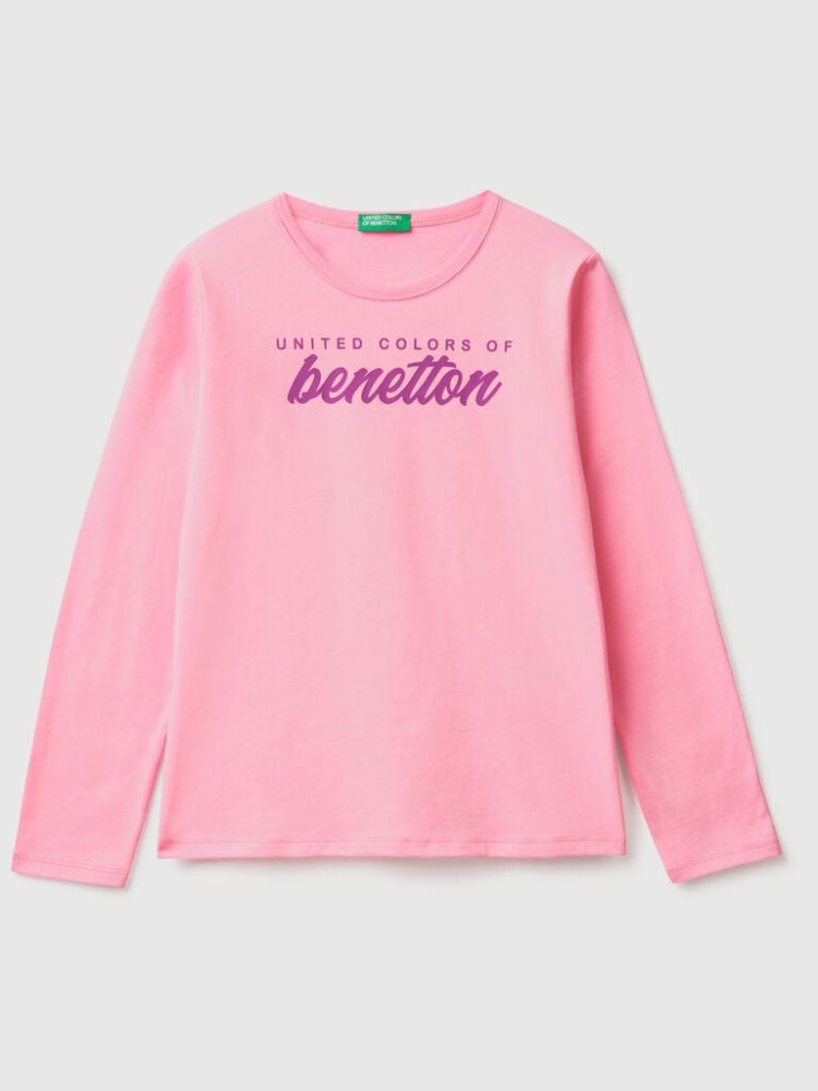 Benetton Long Sleeve 100% Katoenen T-shirts Kinderen Roze | BE490358