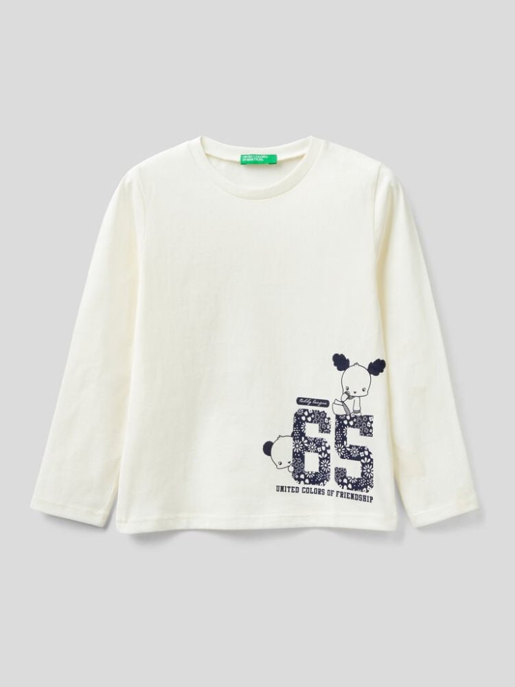 Benetton Long Sleeve 100% Katoenen T-shirts Kinderen Wit | BE582349