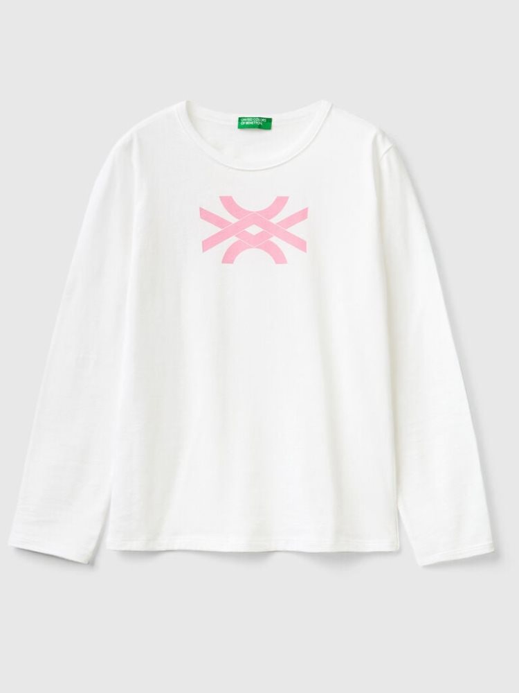 Benetton Long Sleeve 100% Katoenen T-shirts Kinderen Wit | BE631937