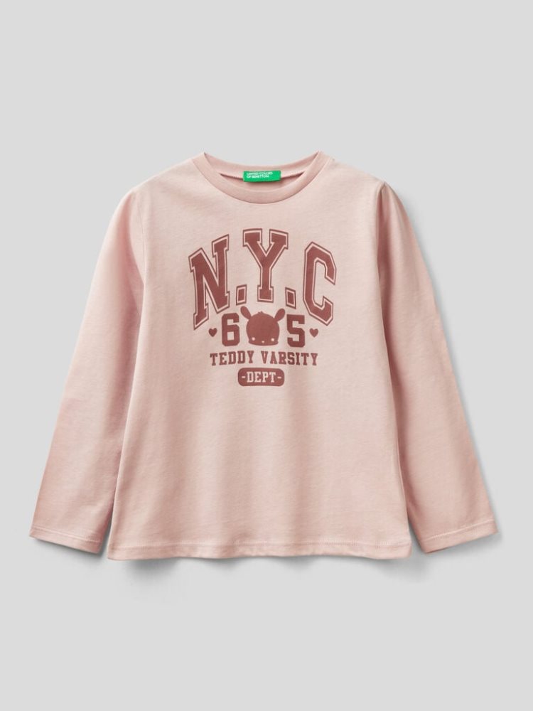 Benetton Long Sleeve 100% Katoenen T-shirts Kinderen Roze | BE924547