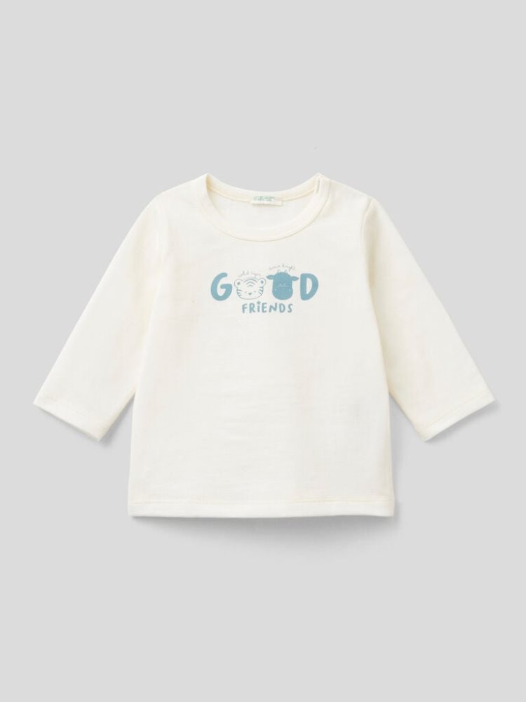 Benetton Long Sleeve 100% Organic Katoenen T-shirts Kinderen Wit | BE633840