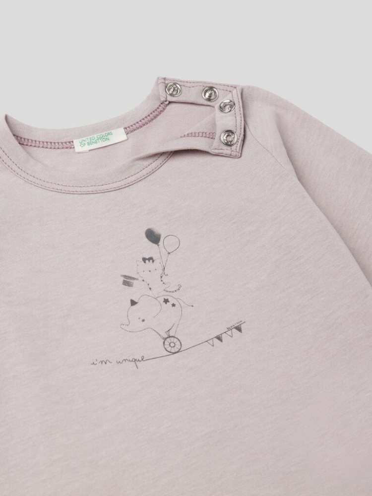 Benetton Long Sleeve 100% Organic Katoenen T-shirts Kinderen Mauve | BE668919