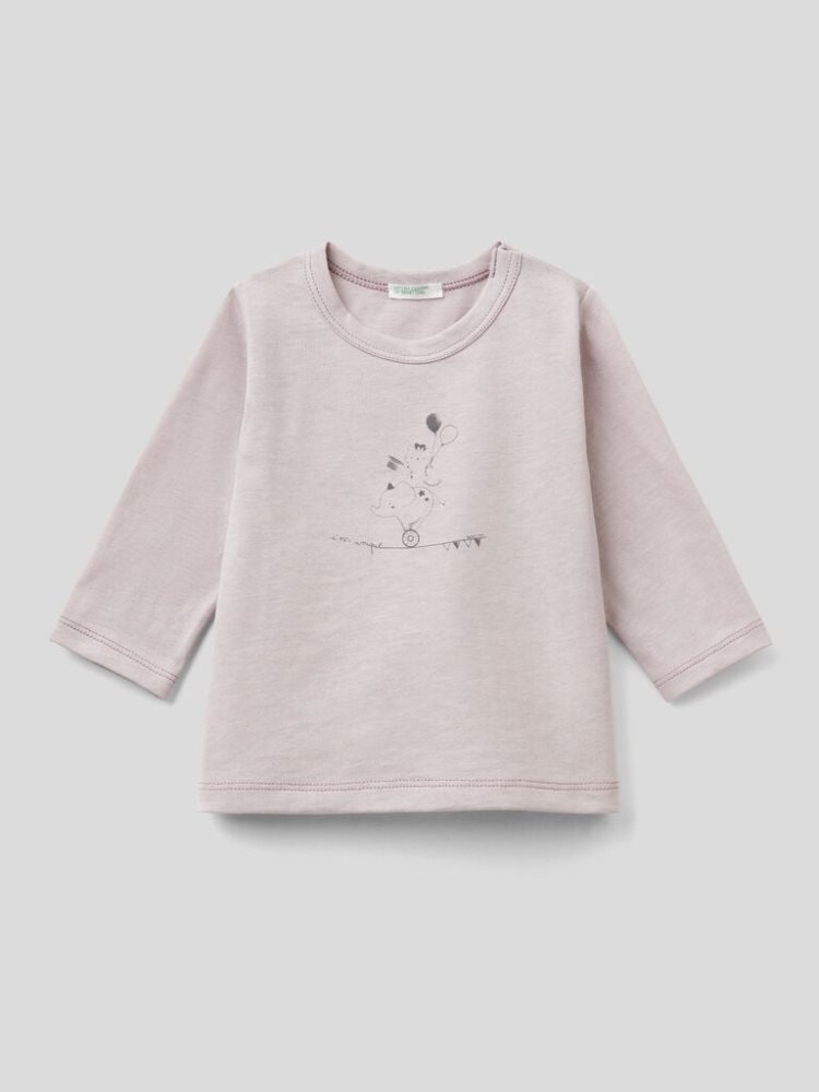 Benetton Long Sleeve 100% Organic Katoenen T-shirts Kinderen Mauve | BE668919