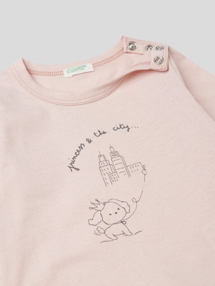 Benetton Long Sleeve 100% Organic Katoenen T-shirts Kinderen Roze | BE769128