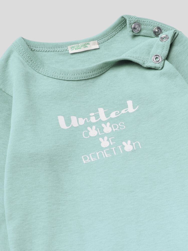 Benetton Long Sleeve 100% Organic Katoenen T-shirts Kinderen Aqua | BE874914