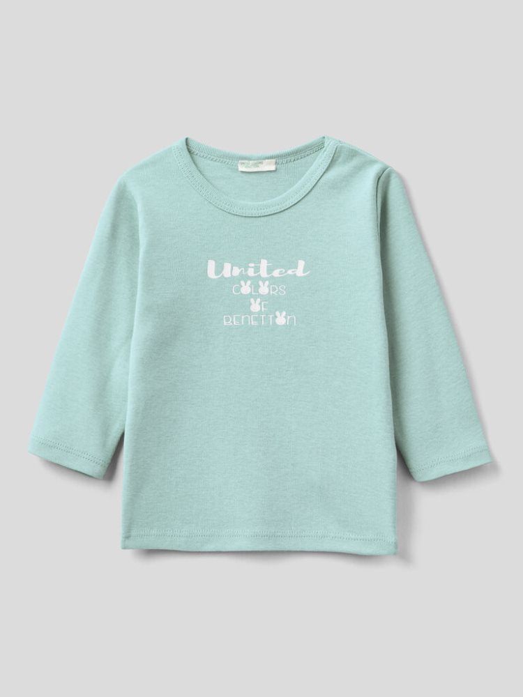 Benetton Long Sleeve 100% Organic Katoenen T-shirts Kinderen Aqua | BE874914