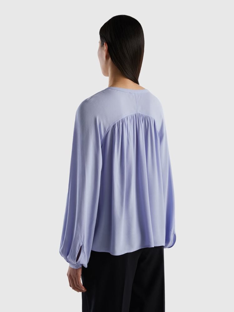 Benetton Long Sleeve 100% Viscose Blouse Dames Lavendel | BE467590