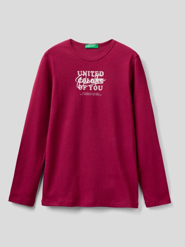 Benetton Long Sleeve Glitter Print T-shirts Kinderen Bordeaux | BE172713