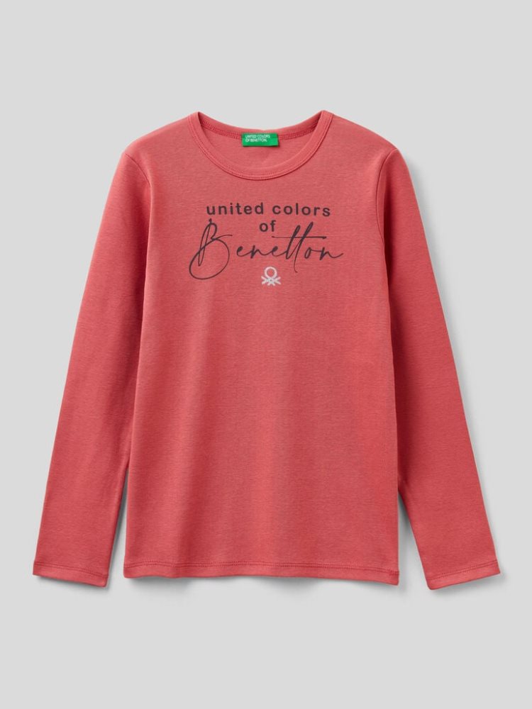 Benetton Long Sleeve Glitter Print T-shirts Kinderen Strawberry | BE758806