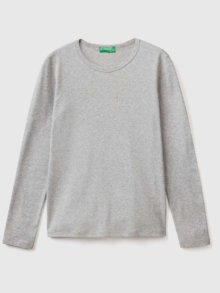 Benetton Long Sleeve Gray 100% Katoenen T-shirts Dames Lichtgrijs | BE054203