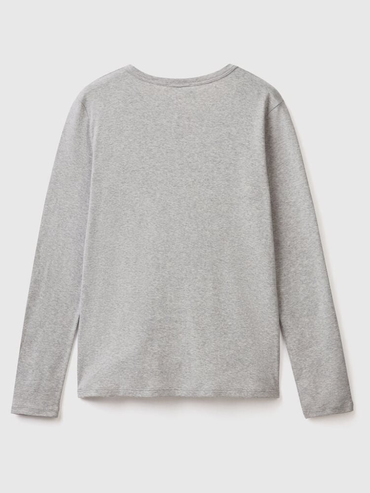 Benetton Long Sleeve Gray 100% Katoenen T-shirts Dames Lichtgrijs | BE054203