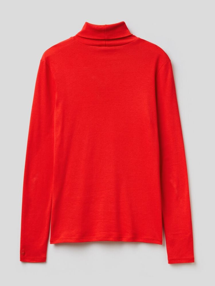 Benetton Long Sleeve High Neck T-shirts Dames Rood | BE302736