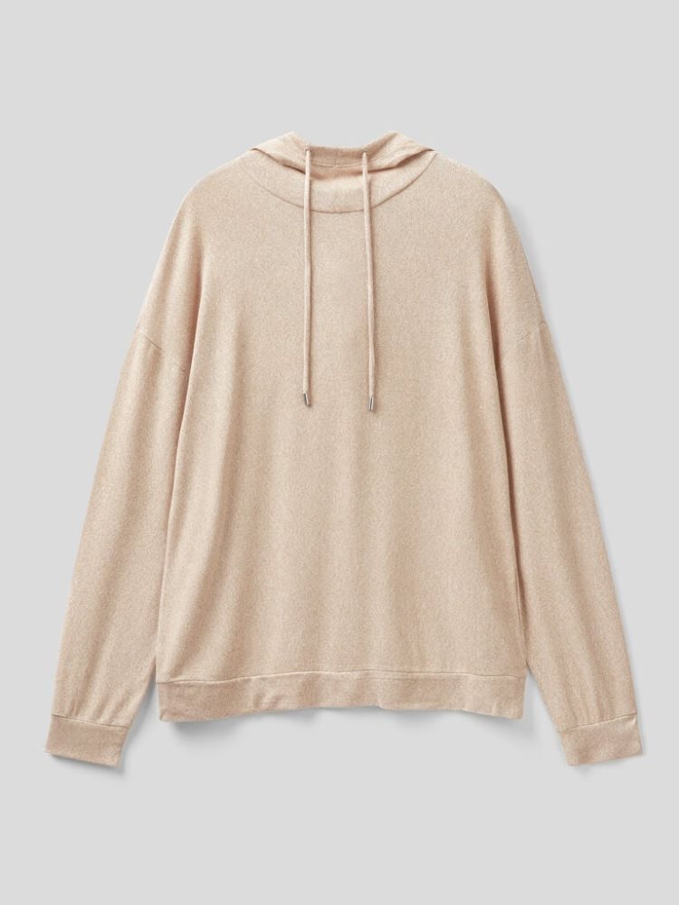 Benetton Long Sleeve Hood T-shirts Dames Beige | BE686046