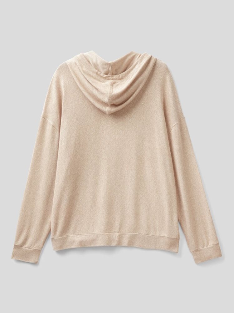 Benetton Long Sleeve Hood T-shirts Dames Beige | BE686046