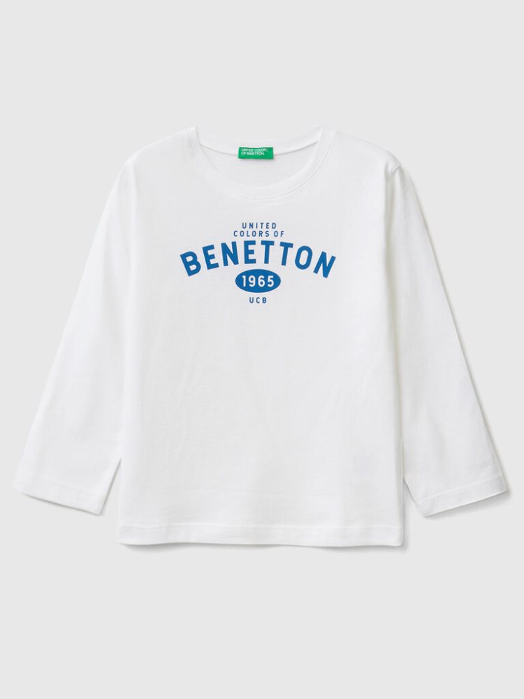 Benetton Long Sleeve Logo T-shirts Kinderen Wit | BE274101