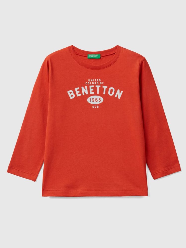 Benetton Long Sleeve Logo T-shirts Kinderen Rood | BE318014