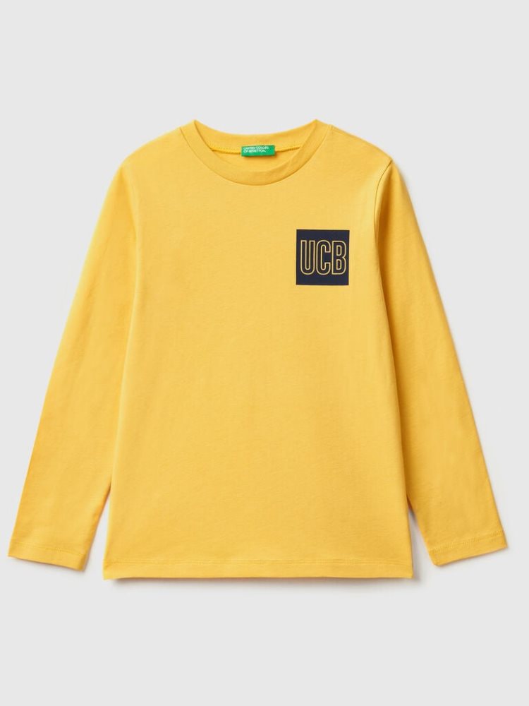 Benetton Long Sleeve Logo T-shirts Kinderen Geel | BE740674