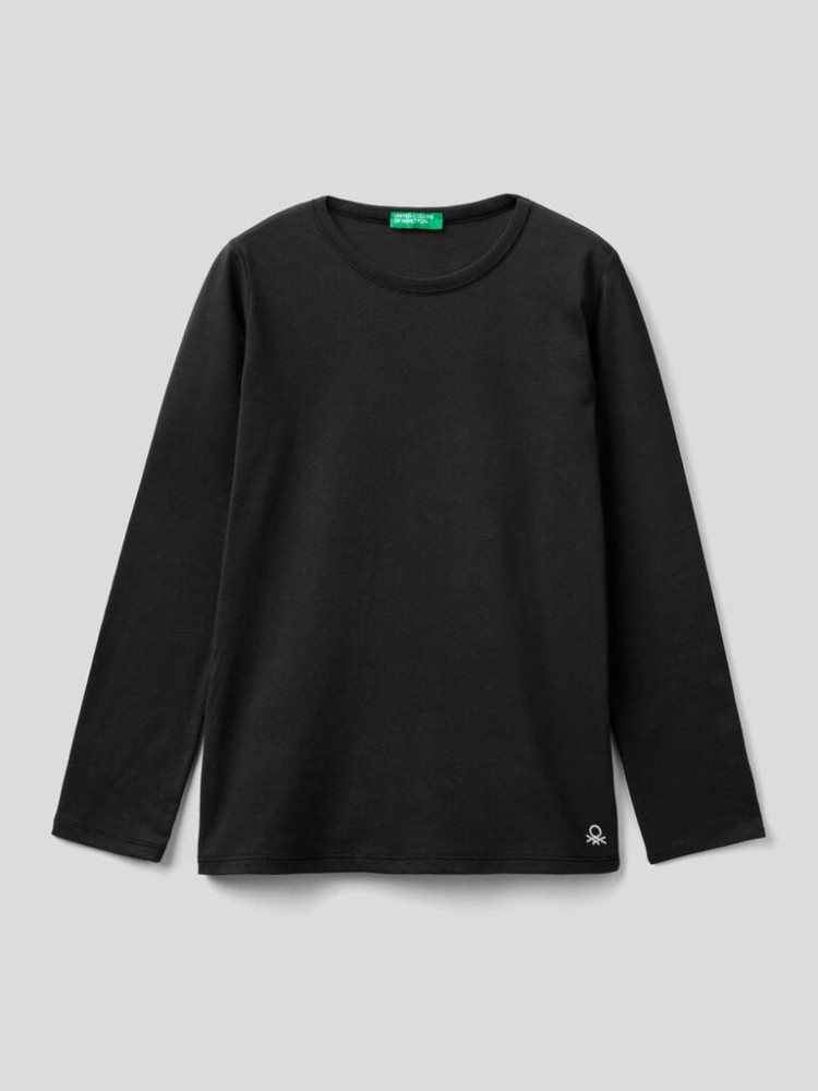 Benetton Long Sleeve Organic Katoenen T-shirts Kinderen Zwart | BE289843