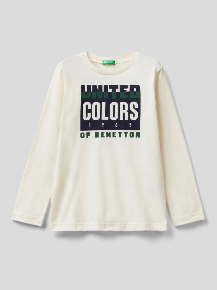 Benetton Long Sleeve Organic Katoenen T-shirts Kinderen Wit | BE703990