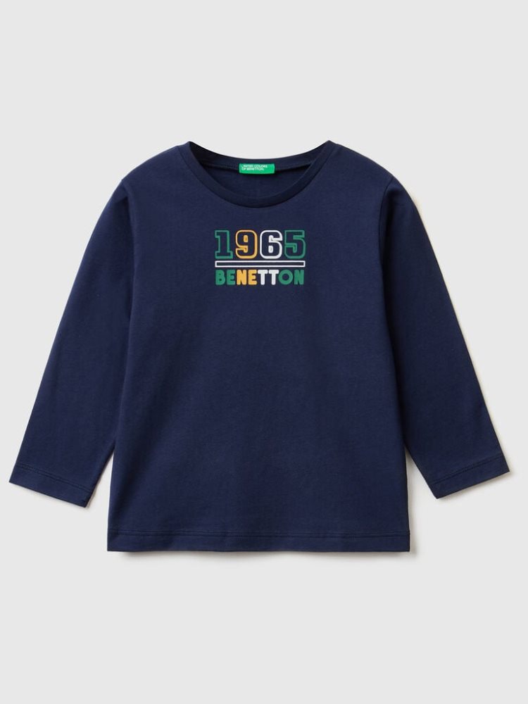 Benetton Long Sleeve Organic Katoenen T-shirts Kinderen Donkerblauw | BE745251