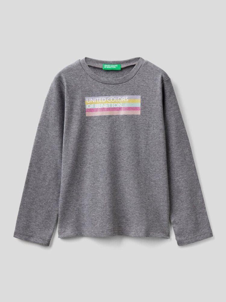 Benetton Long Sleeve Organic Katoenen T-shirts Kinderen Donkergrijs | BE781298