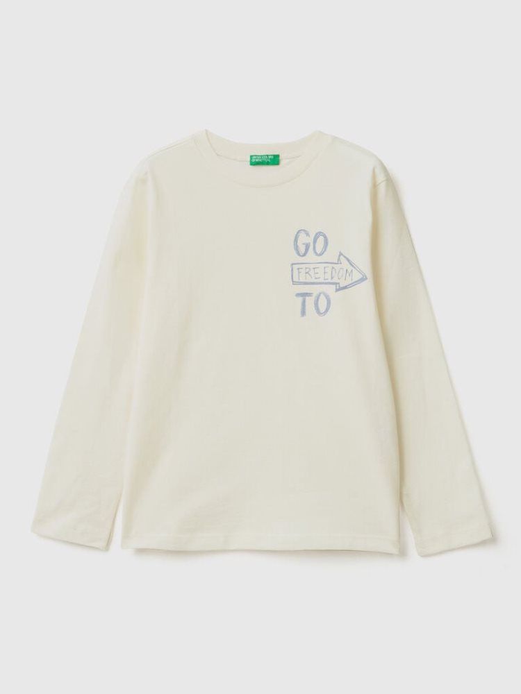 Benetton Long Sleeve Print T-shirts Kinderen Wit | BE002928