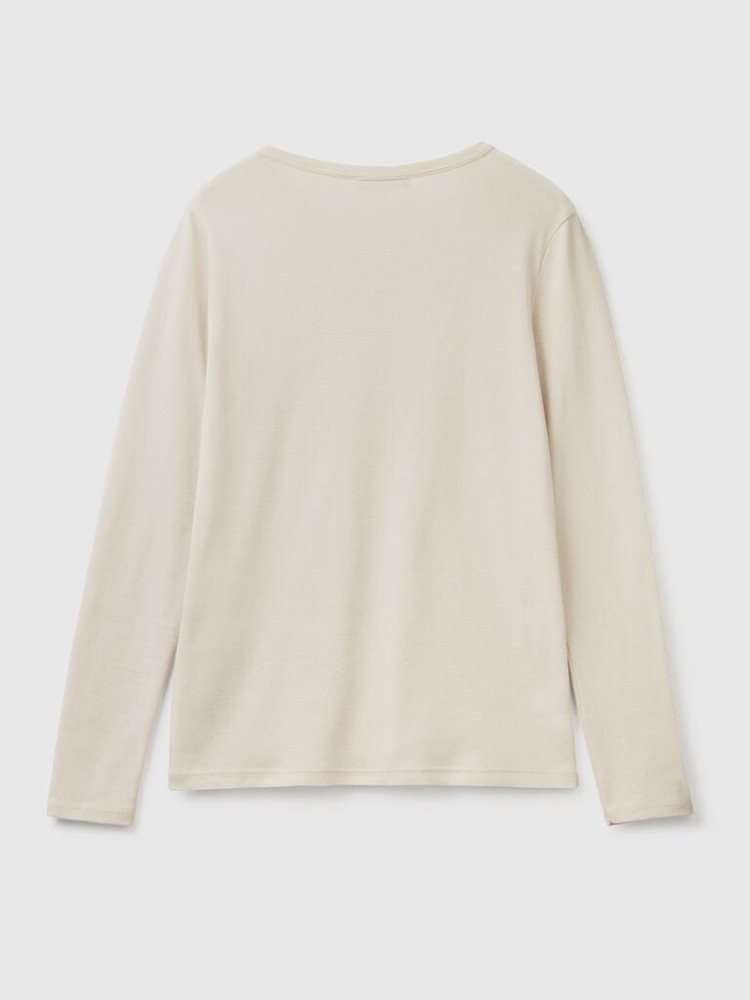 Benetton Long Sleeve Pure Katoenen T-shirts Dames Beige | BE294777