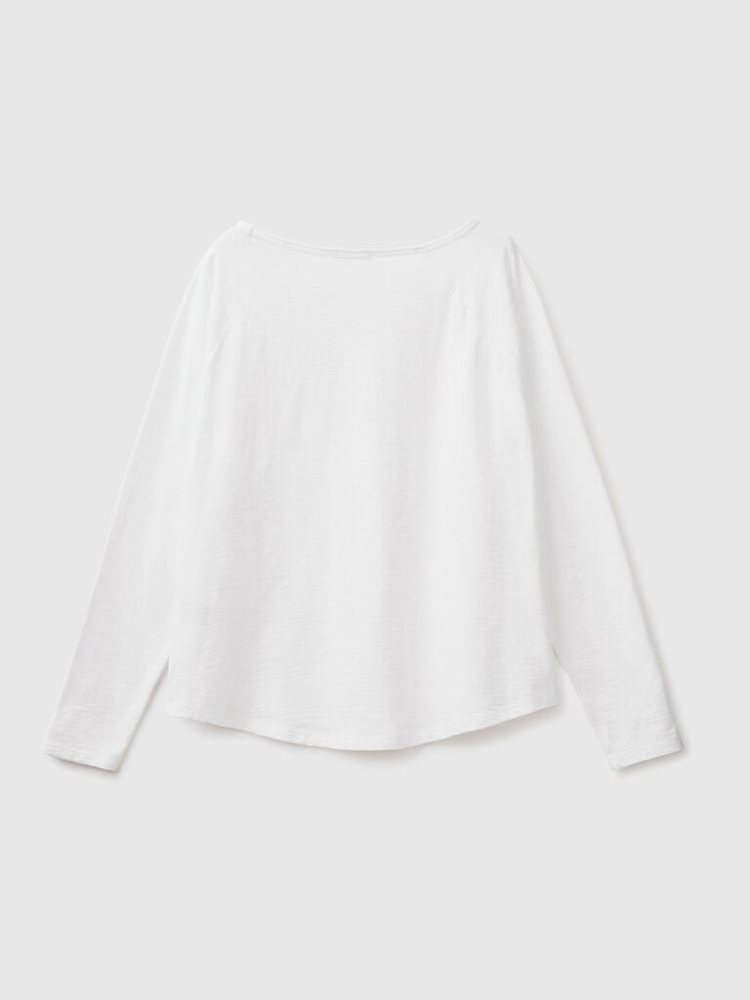 Benetton Long Sleeve Pure Katoenen T-shirts Dames Wit | BE324224