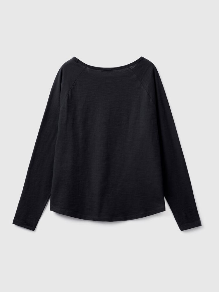 Benetton Long Sleeve Pure Katoenen T-shirts Dames Zwart | BE449796