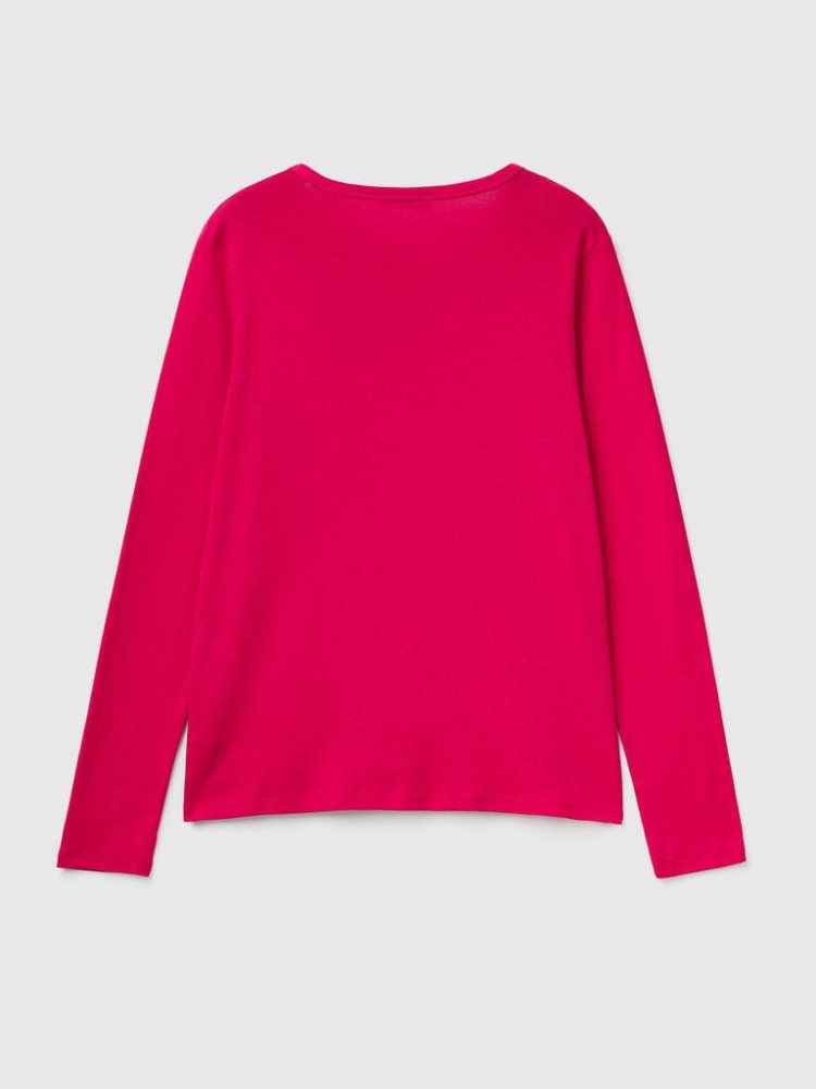 Benetton Long Sleeve Pure Katoenen T-shirts Dames Fuchsie | BE459787