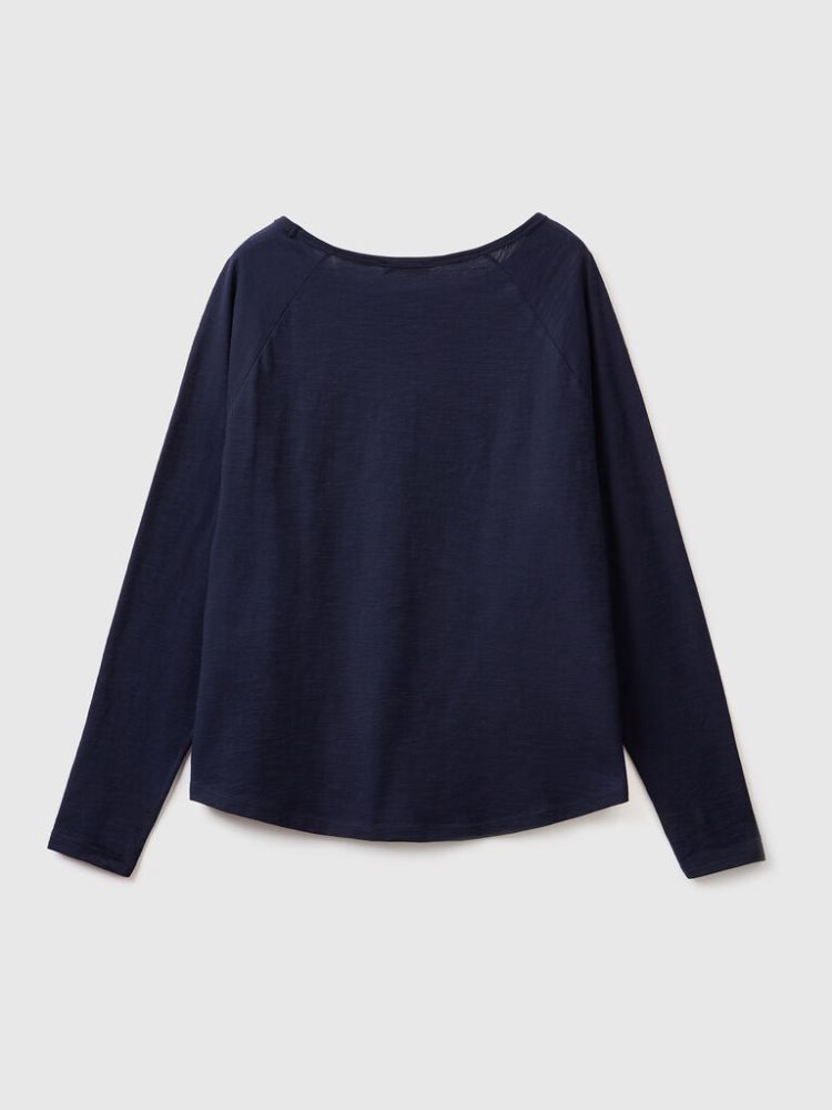 Benetton Long Sleeve Pure Katoenen T-shirts Dames Donkerblauw | BE632682