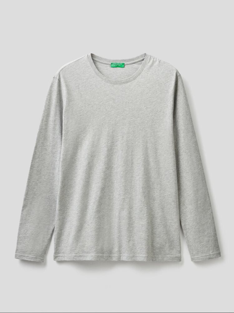 Benetton Long Sleeve Pure Katoenen T-shirts Heren Grijs | BE634234