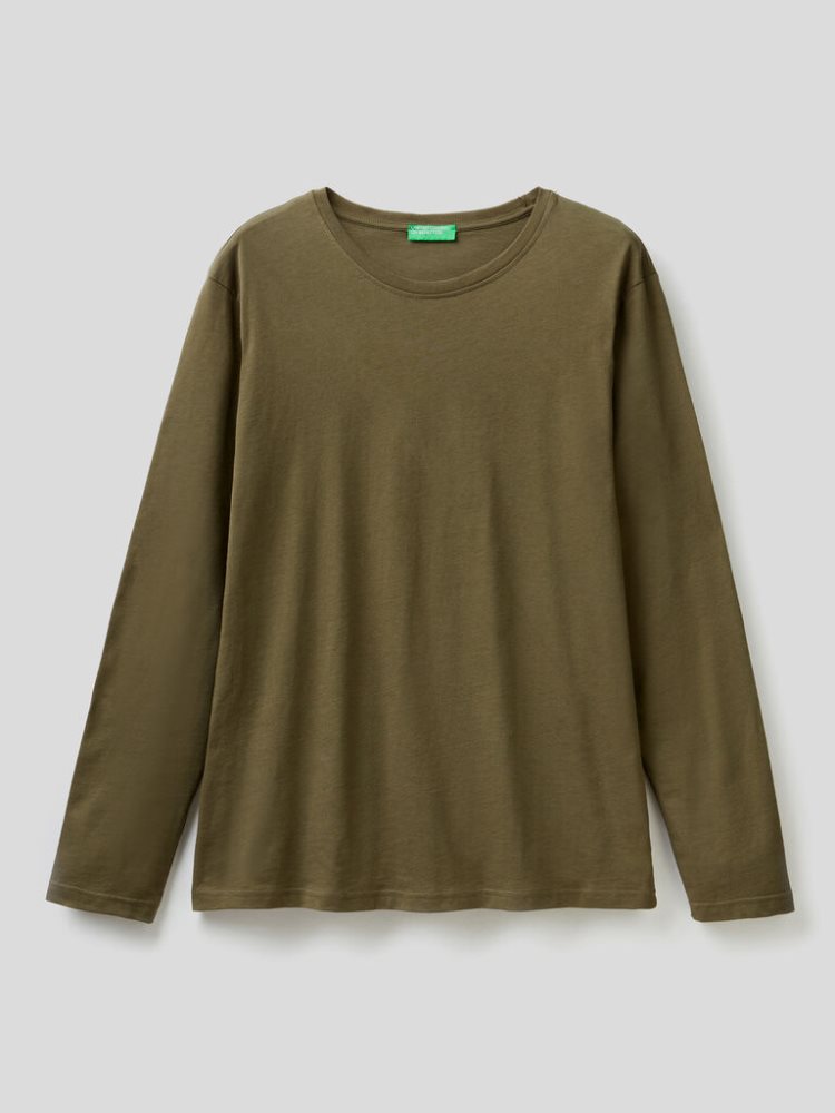 Benetton Long Sleeve Pure Katoenen T-shirts Heren Groen | BE664752