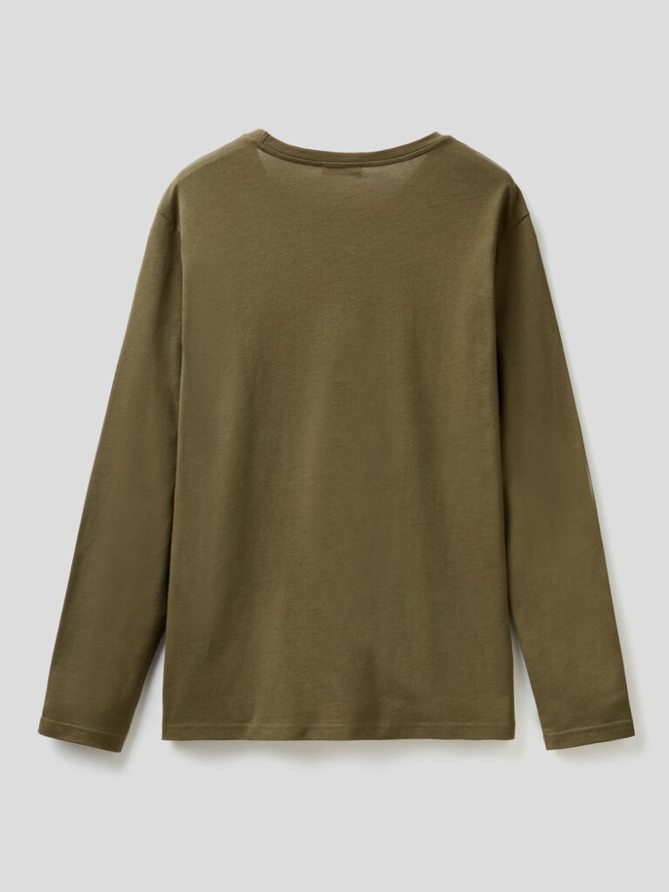 Benetton Long Sleeve Pure Katoenen T-shirts Heren Groen | BE664752