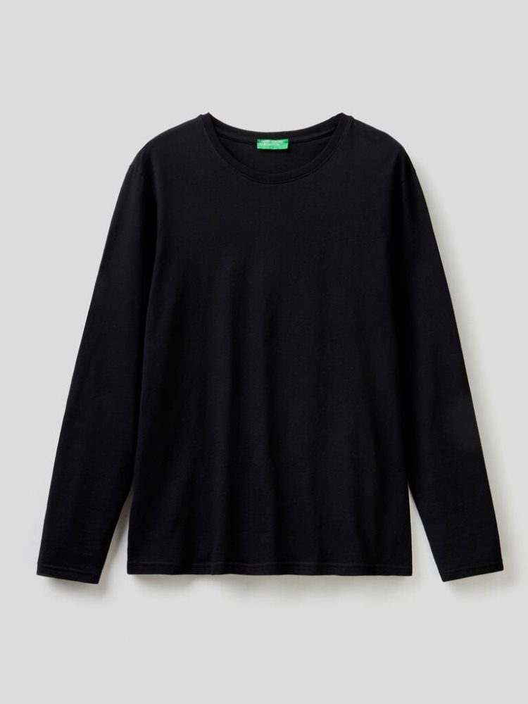 Benetton Long Sleeve Pure Katoenen T-shirts Heren Zwart | BE851107