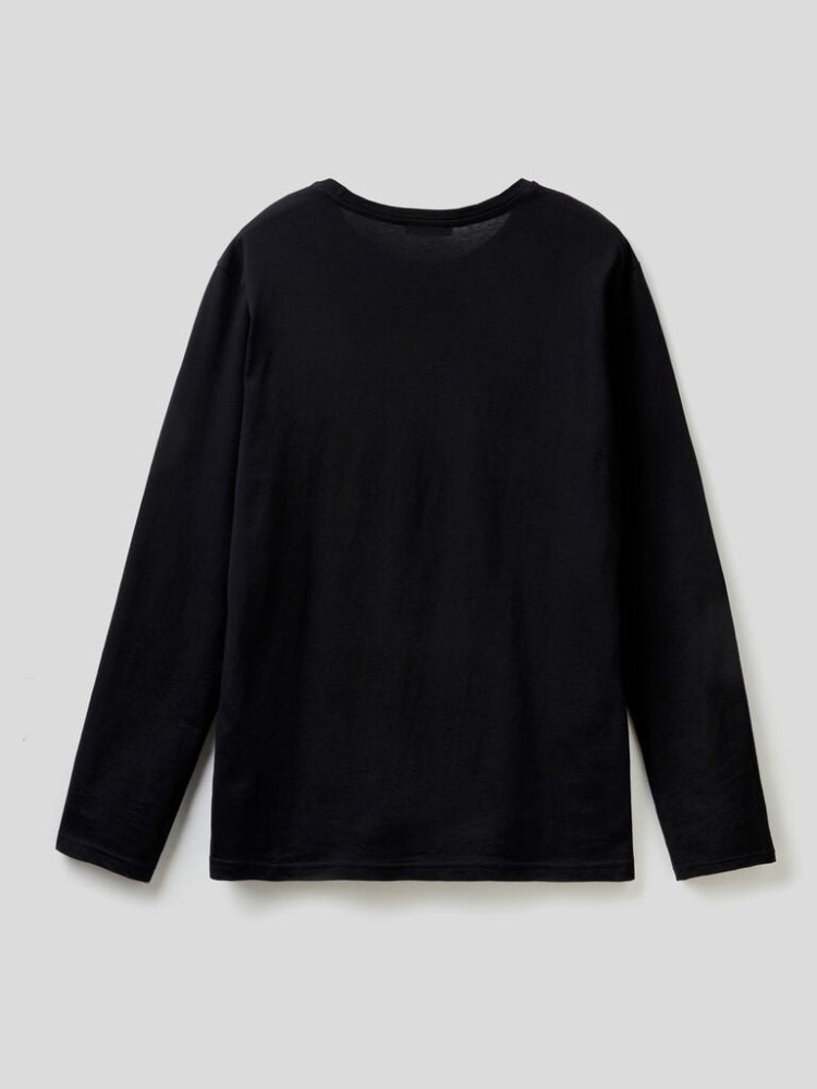 Benetton Long Sleeve Pure Katoenen T-shirts Heren Zwart | BE851107