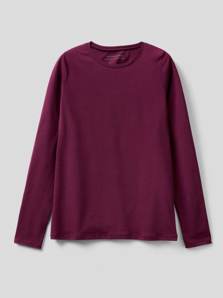 Benetton Long Sleeve Super Stretch T-shirts Dames Plum | BE314096