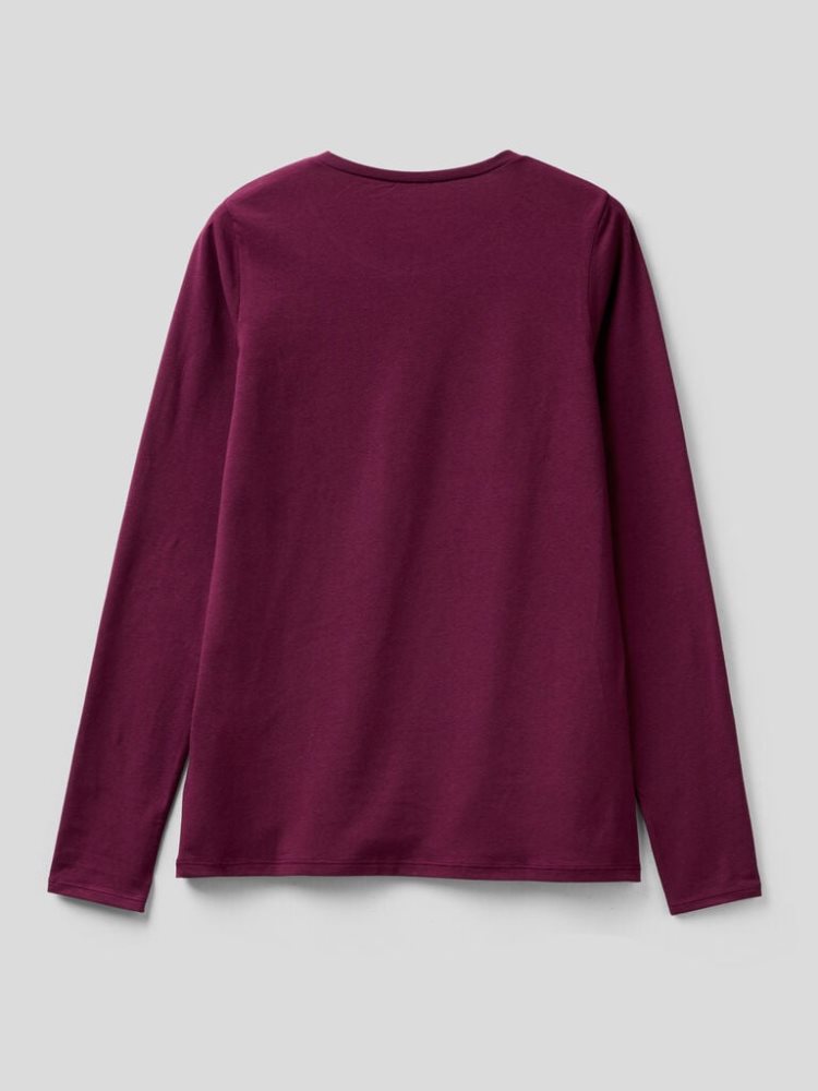 Benetton Long Sleeve Super Stretch T-shirts Dames Plum | BE314096